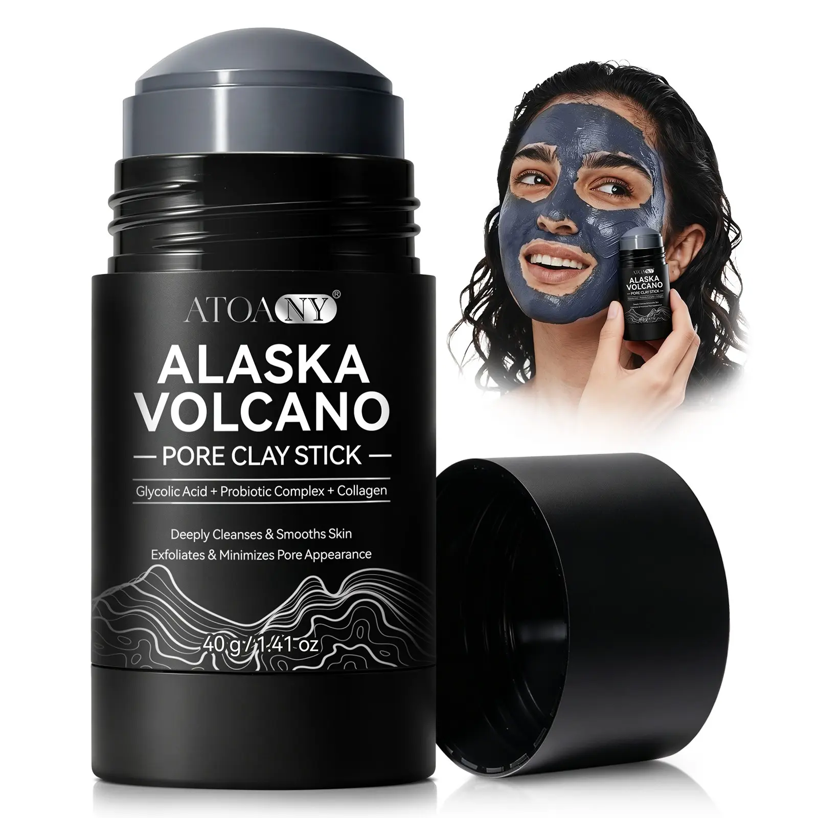 ATOANY Alaska Volcano Pore Clay Stick, Deep Cleansing, Soft Skin, Daily Facial Cleaning Mask, Easy to Use, Face Masks, Single Item