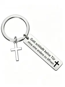 1Pc，German Inspirational Keychain, 'god Bless You' Religious Gift, Cross Pendant, Birthday, Christmas, Easter Gift, Unisex, Durable