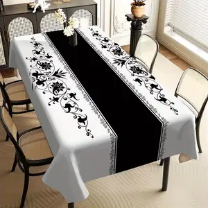 2D Flat Party Tablecloth 1pc, Holiday Floral Plaid Geometric Print, European Style Square Dining Table Cloth, Ideal for Picnics and Festivals