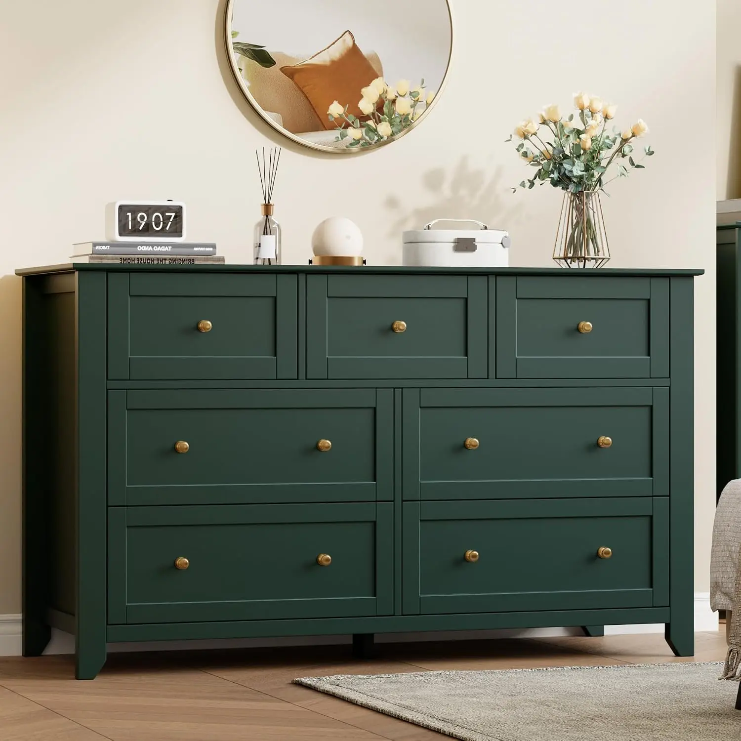 7 Drawer Dresser for Bedroom – 54" Wide Modern Chest of Drawers with Deep Wooden Compartments, Metal Knobs – Spacious Storage Organizer for Closet, Nursery, Living Room, Entryway