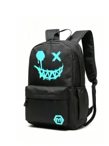 Night Glow Skull Laptop Backpack, Lightweight Waterproof PVC, Adjustable Straps, Large Capacity, Unisex, Casual Style, All Seasons, Casual College Backpack