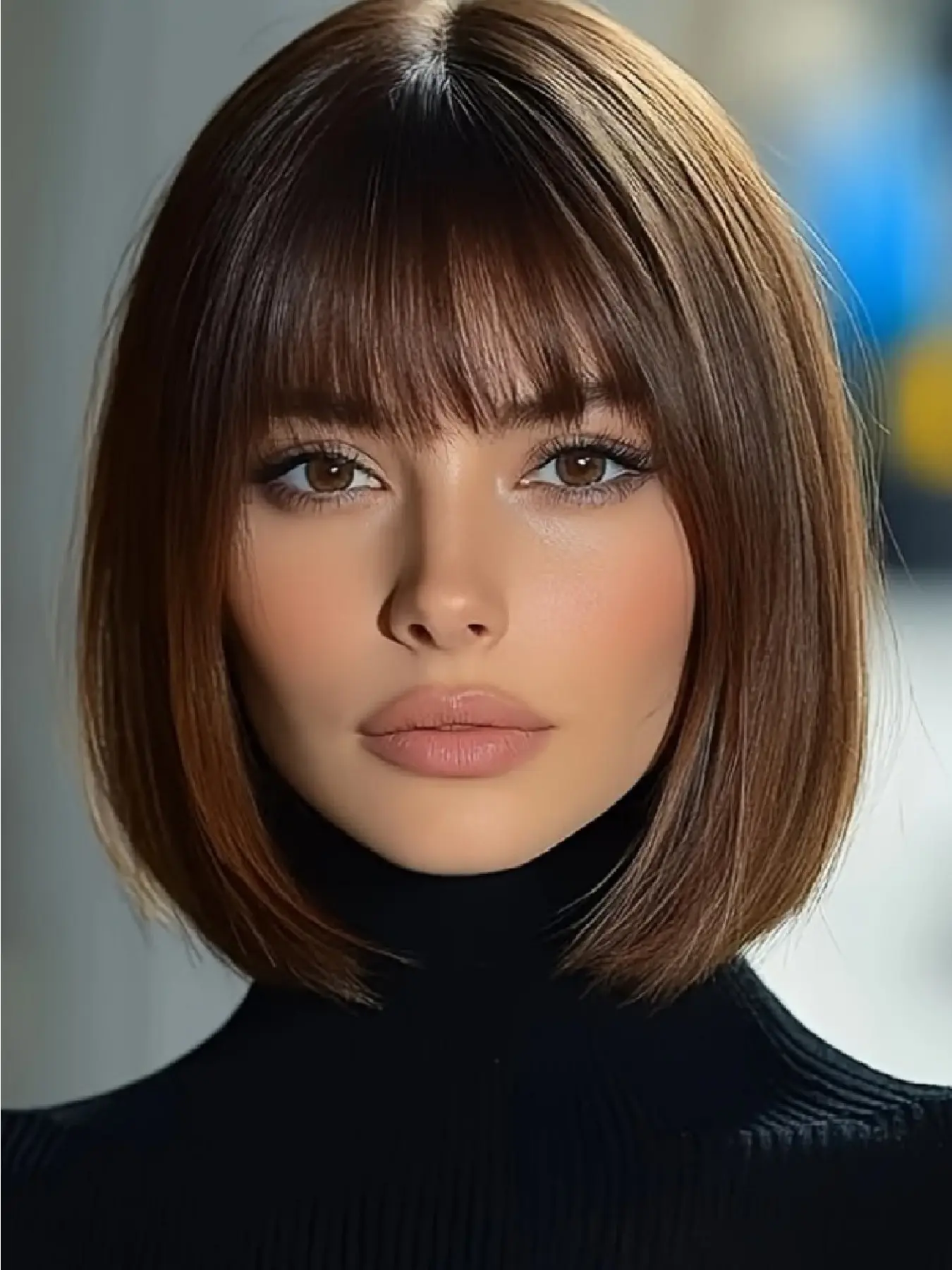 12 Inch Short Bob Straight Premium Synthetic Wigs for Women, Gorgeous Fluffy Wigs with Blunt Bangs, Synthetic Full Machine Wigs for Party, Daily Use
