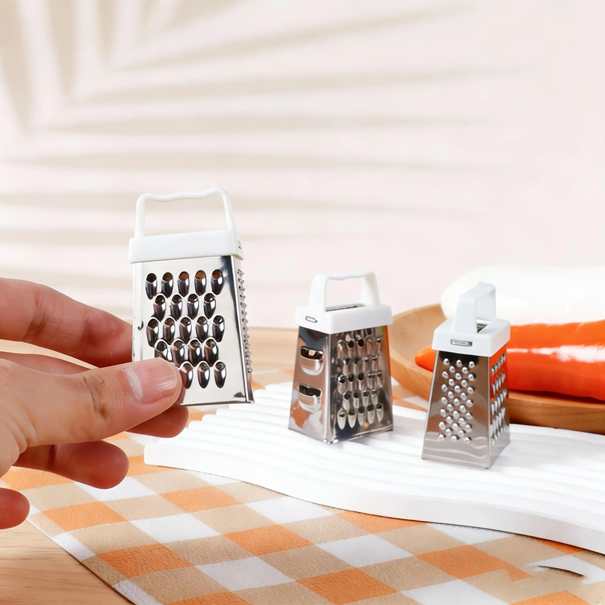 3pcs Mini 4-Sided Stainless Steel Cheese Graters - Kitchen Utensils, Household Vegetable Grating Tool, Compact Durable Metal, Easy to Clean, Stackable Storage, No Electricity Needed, Saves Kitchen Space