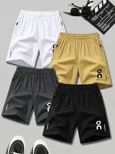 4-Piece Sporty Shorts Set, Outdoor Cycling, Fitness Training, Casual Running, Unisex, Slim-Fit, Quick-Dry Fabric, Moisture Wicking Shorts, on Logo Design
