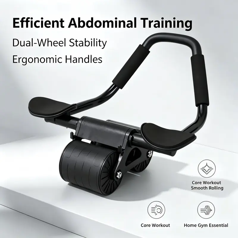 Elbow-Support Abdominal Roller, Home Fitness Equipment for Abdomen, Legs & Waist Training, Black