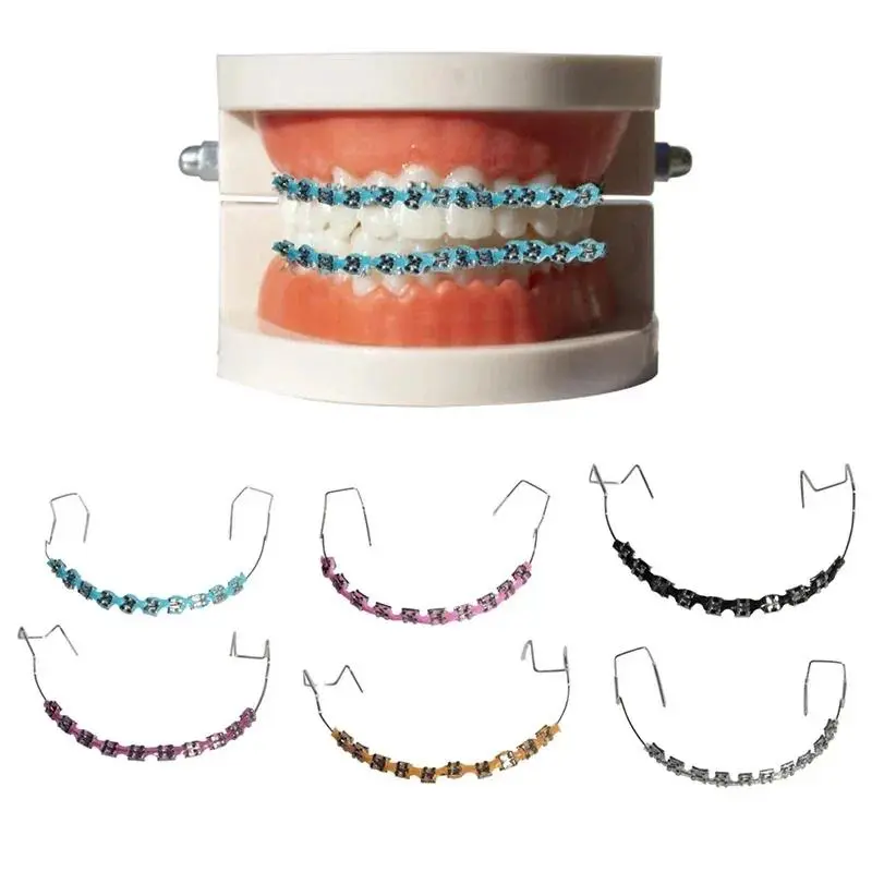1 Pair Fashion Braces Colorful Temporary Tooth Decoration with Metal Wires Metal Bracket Orthodontic Ligature Ties High Quality Oral