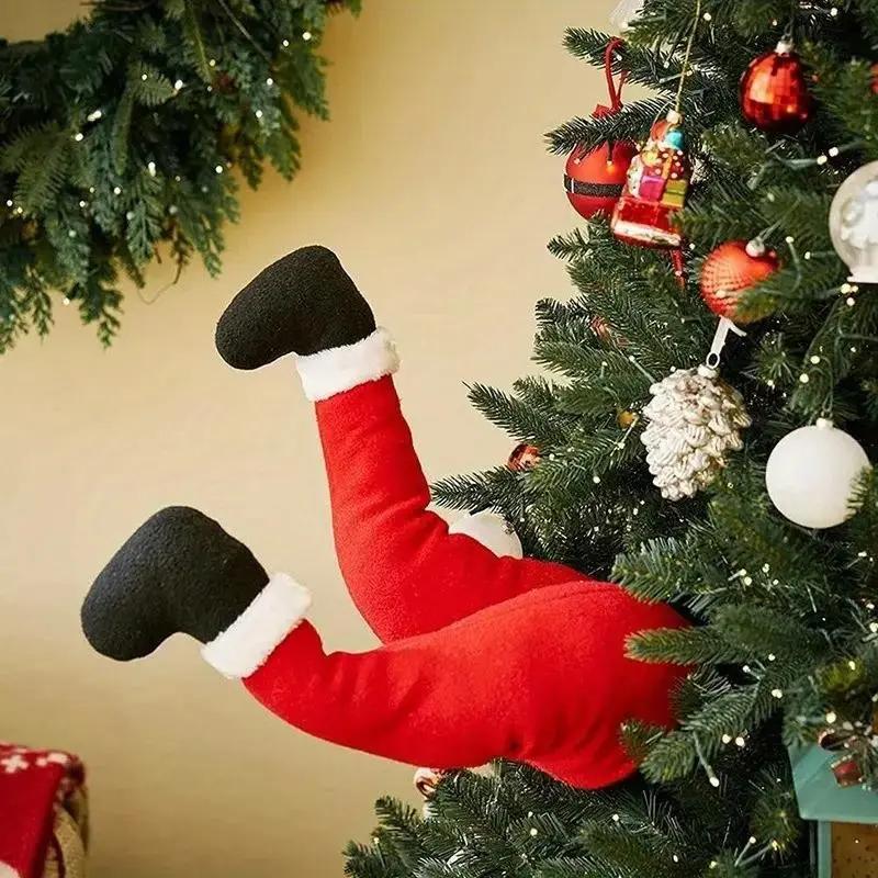 Santa Claus Elf Leg Plush Christmas Tree Ornament, Perfect for Holiday Home Decor, Festive Christmas Decoration, Cozy Winter Gift Idea