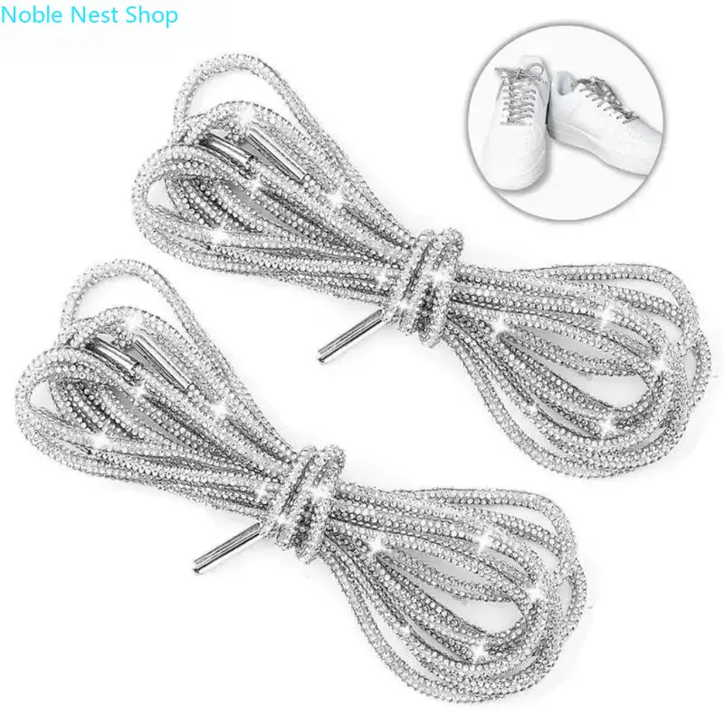 47in Rhinestone Glitter Drawstring Cords 2PCS, Shiny Shoe Hoodie Replacement Strings with No-Tie Anchors, Bling Rope for Bags Footwear & DIY Bedroom Decor