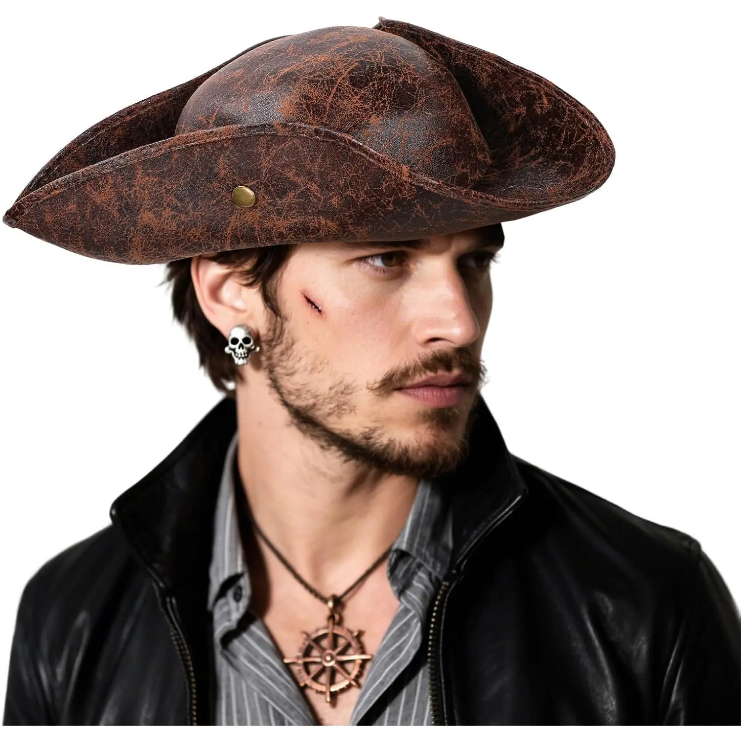 Pirate Hat for Women Men Tricorn Hat Faux Leather Pirate Costume Hat Halloween  Costume Accessory for Adults
