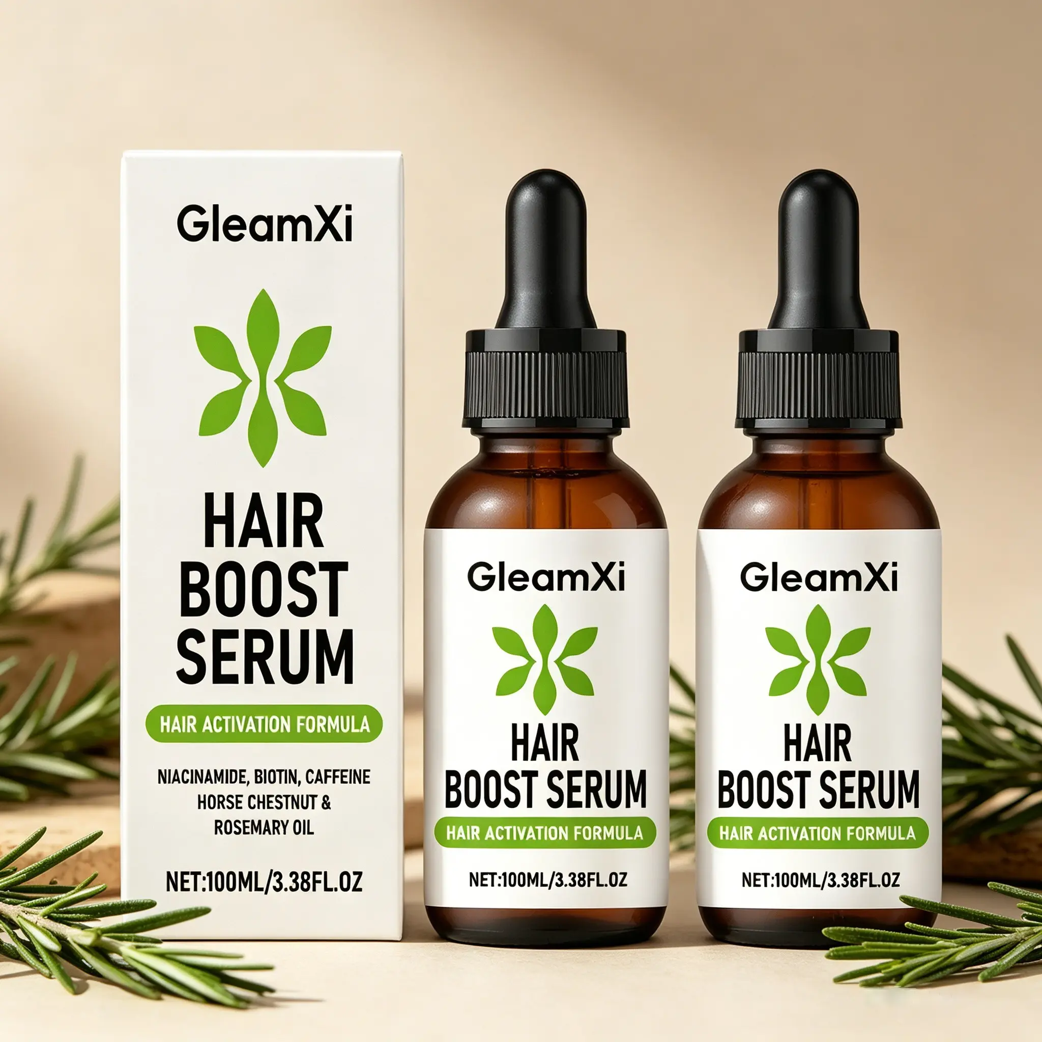 Herbal Hair Boost Care Essence Set (100ML*2), Scalp Massage, Nourishes Hair Strands, Repairs Split Ends, Lightweight Hair Protection