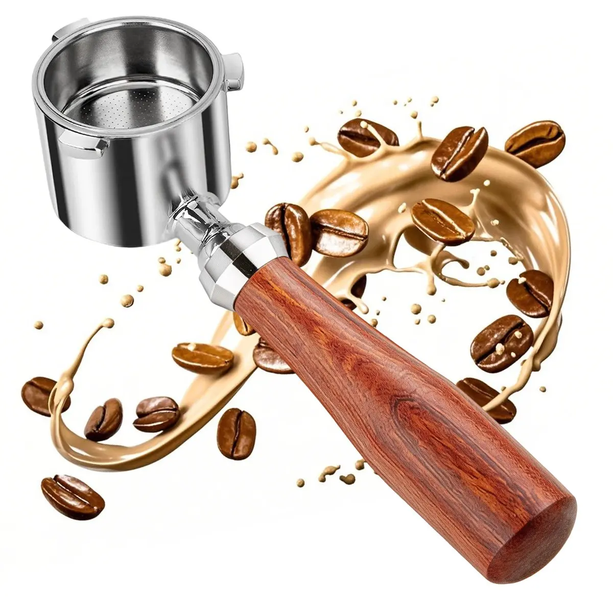 51mm Espresso Bottomless Portafilter with 3 Ear, Fits De'longhi Ec680/ec685, Stainless Steel Basket, Wood Handle, Espresso Accessories