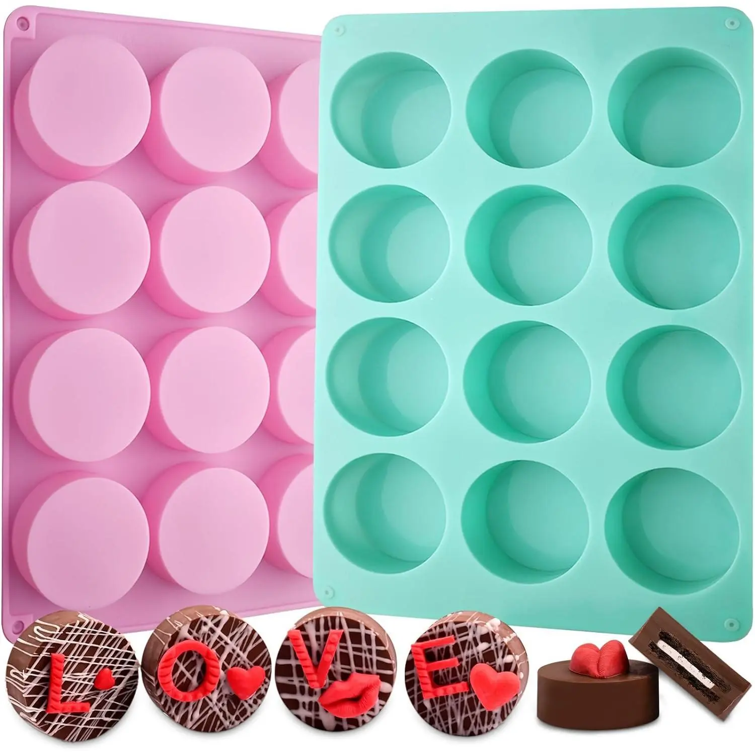 Round Chocolate Cookie Molds, Cylinder Chocolate Cover Cookie Silicone Molds for Candy Mini Cakes Jelly Baking