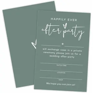 Happily Ever After Party Invitations, Minimalist Dark Green Wedding Reception Party Invitation, Celebration for Bride & Groom, Party Favor & Supplies - A03