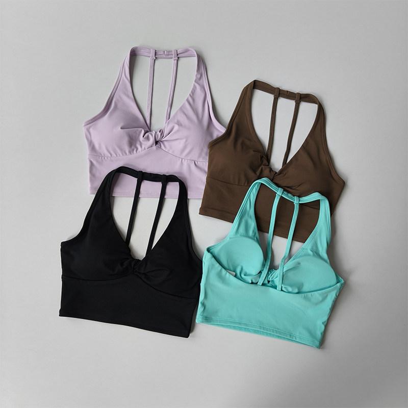 Knotted Shockproof Sports Bra Fixed Cup Thin Straps Beautiful Back Yoga Clothing Vest Running Vest Fitness Clothing Bra Women