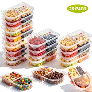 Leak-Proof Dipping Containers Double Compartment Snack Containers With Lids Reusable Three Compartment 260ml 20 Pack Recyclable PP Food Tray For Party Fruit Nut Sauce Prep