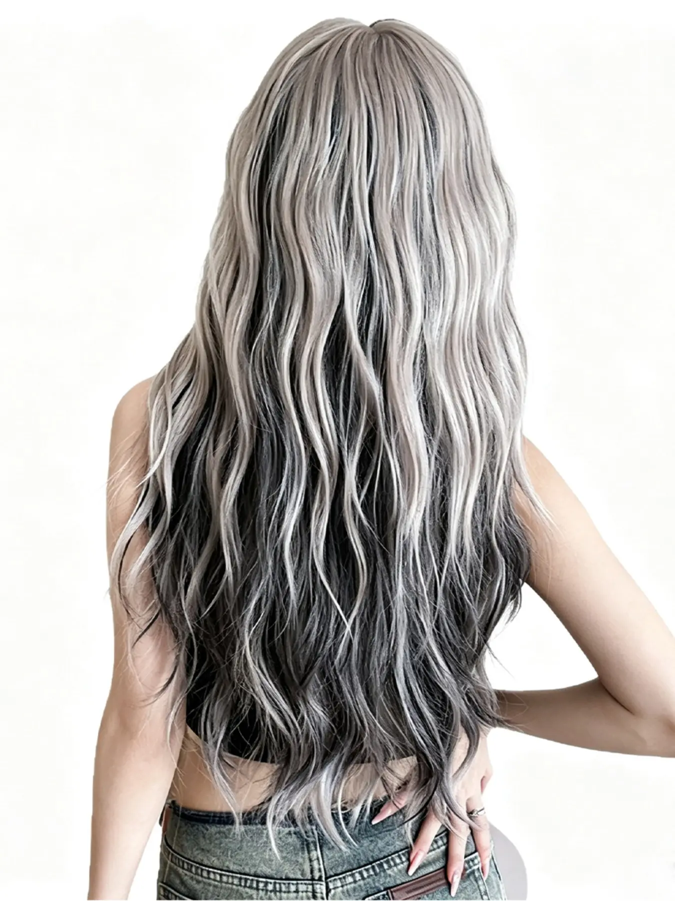 Wig with Curtain Bangs, Long Wavy Center Part Natural Look Synthetic Wig, 28 Inch Mixed Cosplay Wig, Halloween Wig