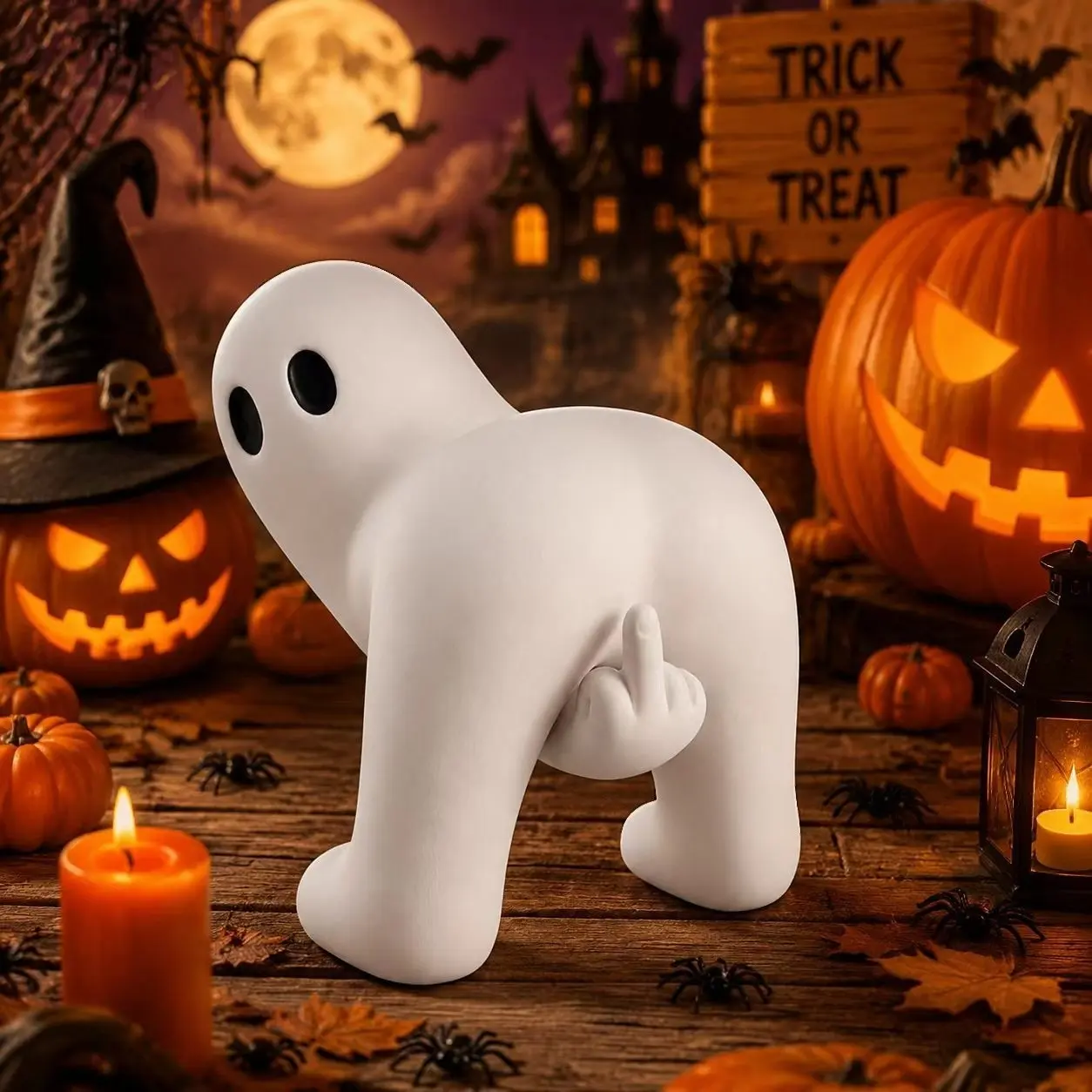 Halloween Desktop Decoration, Fun Ghost Design, Middle Finger Shape, Unique Halloween Ornament, Perfect for Festive Decorations
