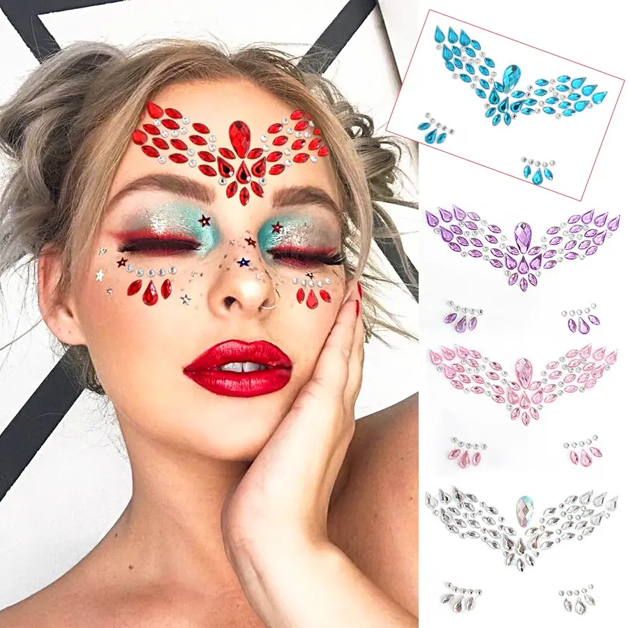 5 Sheets Face Acrylic Rhinestone Stickers, Festival Party Forehead Glitter Eye Gems, Halloween Cosplay DIY Makeup Decor Jewel Stickers