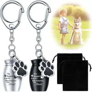 2 Pcs Pet Urn Keychain for Ashes Stainless Steel Dog Cat Cremation Keepsake, Paw Print Memorial Jewelry, Portable Ashes Holder for Dogs & Cats,Pets Accessories
