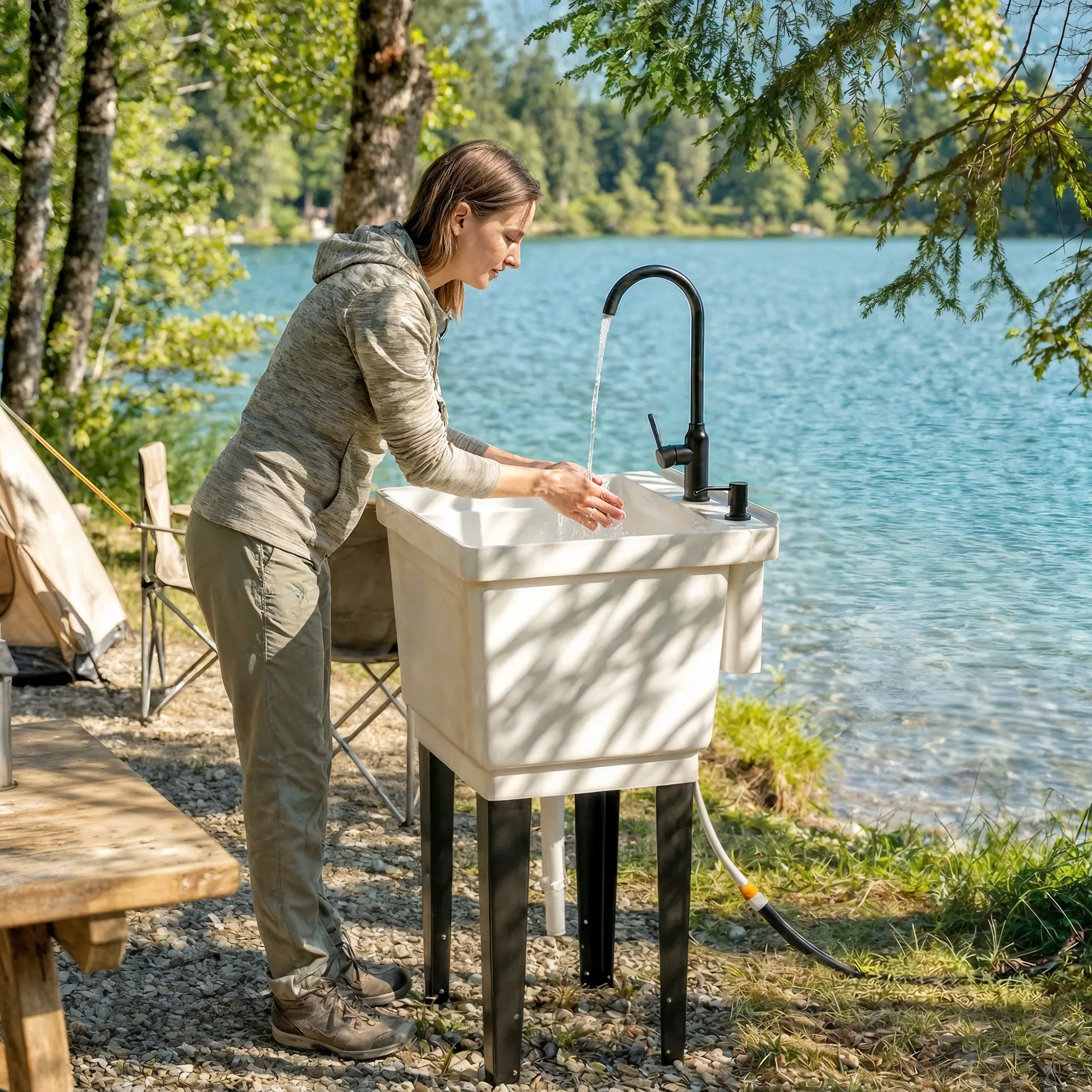 Portable -Gallon Utility Sink Laundry Tub for Washing Room, Freestanding Laundry Sink with Soap Dispenser, White