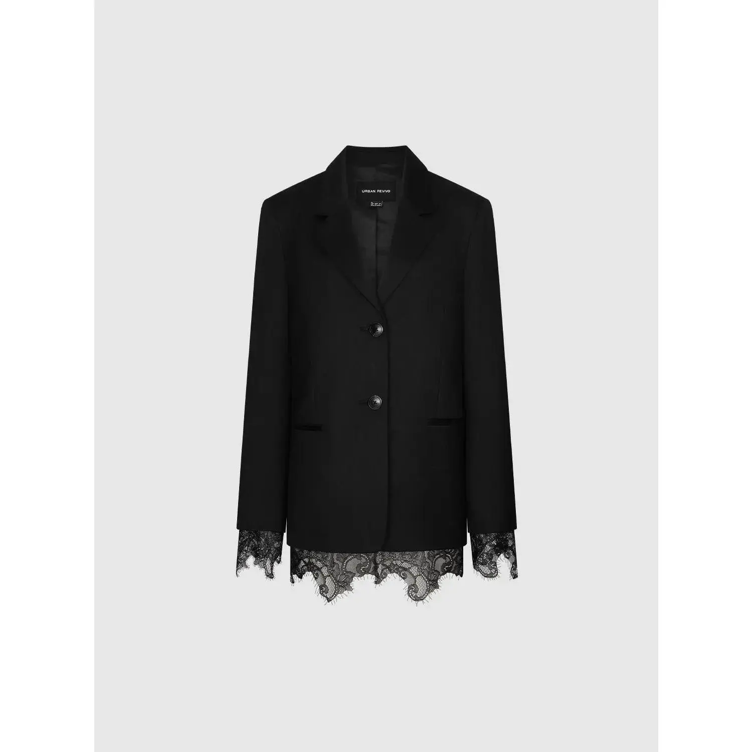 URBAN REVIVO Lace Trim Tailored Blazers, Sleeve, Long Sleeve, Chic, Shell