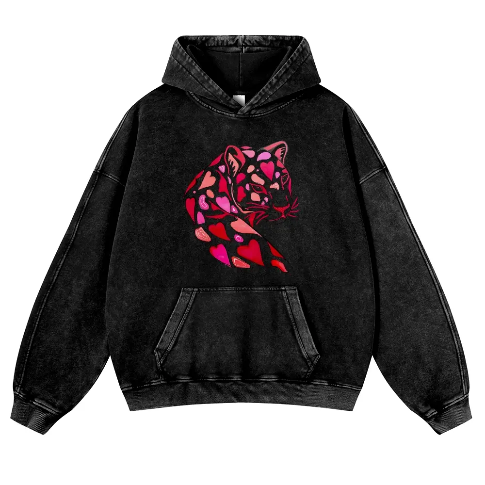 Unisex Vintage Oatmeal Beige Mineral Wash Hoodie | Coquette Pink Red Hearts Cheetah Graphic Sweatshirt | Cute Valentine Leopard Oversized Hooded Pullover Trendy Y2K Preppy Streetwear Outfits