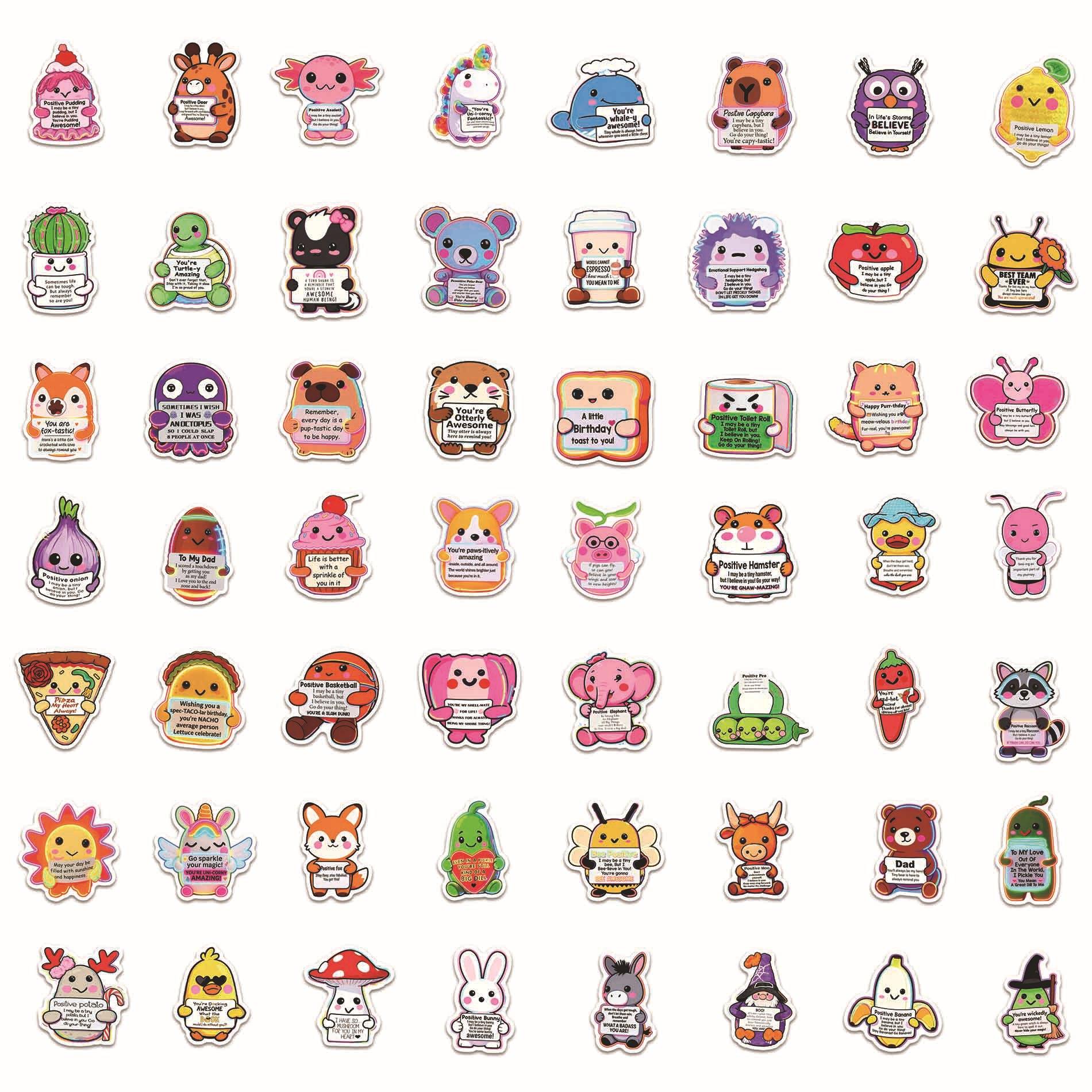 60 Pcs Motivational Animal Stickers, Emotional Support PVC Vinyl Decals with Inspirational Quotes for Laptop Water Bottle Phone Case, Cute Mental Health Gifts for Teens,Boost your mood with these motivational animal stickers!🐻✨ You are doing great to