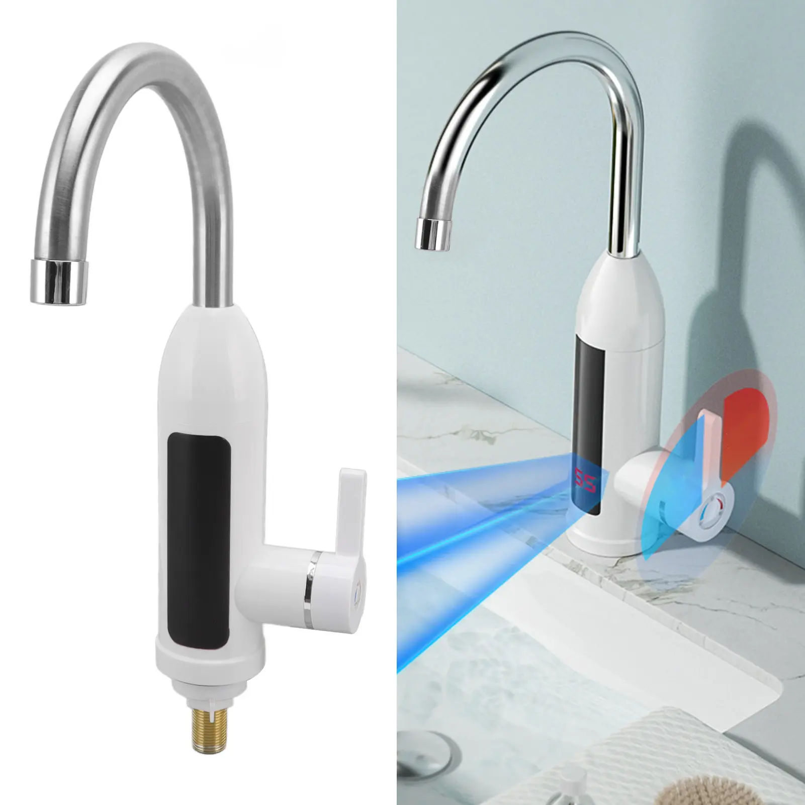3000W Power Tankless Instant Water Heater Faucet - IPX4 ABS, Stainless Steel Kitchen Heating Tap, Single Unit for Indoor Home Use