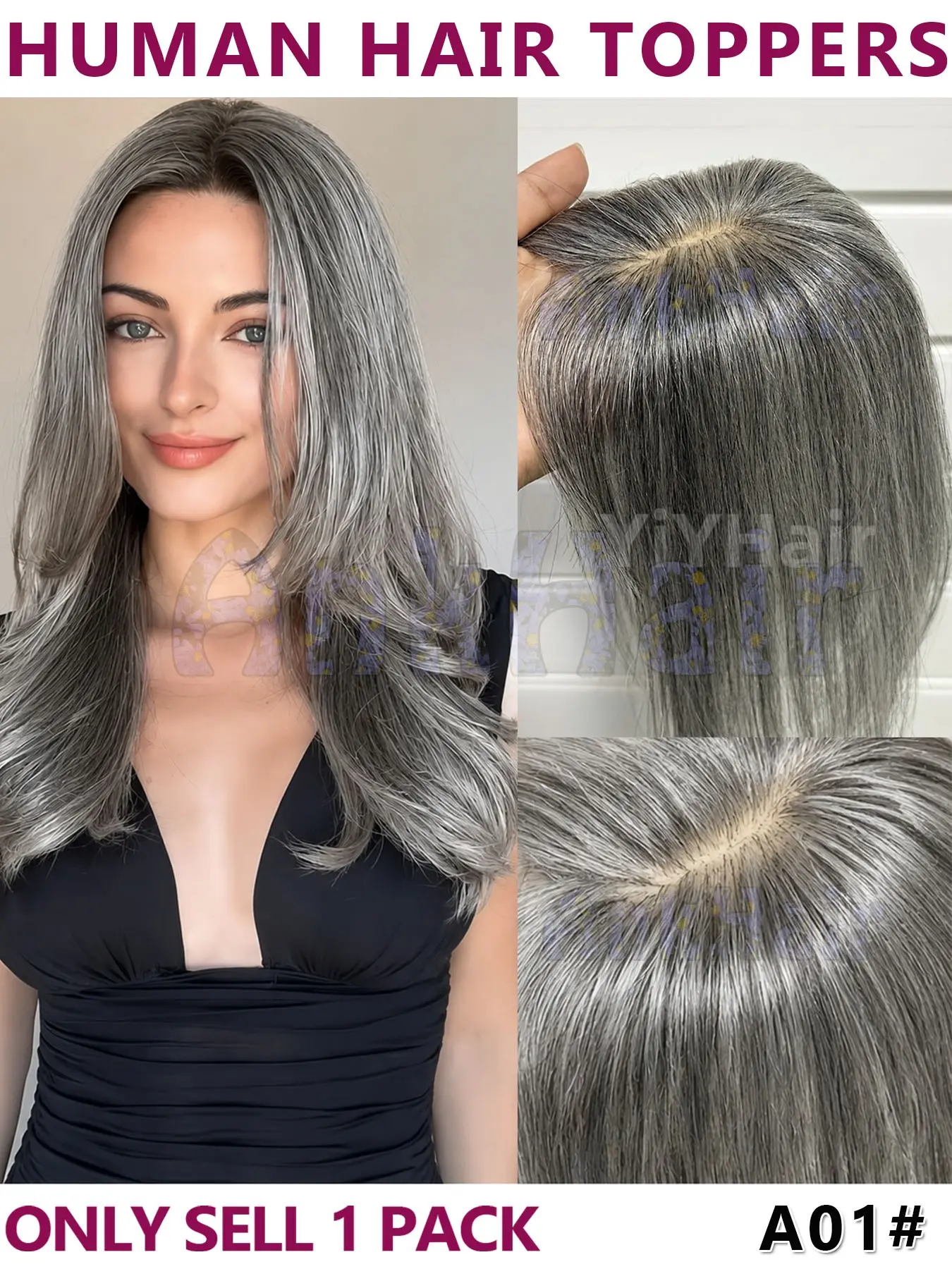 7x11 Hair Toppers for Women, No Bangs Real Human Hair, 360° Upgrade Base, 3 Clips, Thinning Hair, Hair, Hair Loss, 10inch Hairpieces