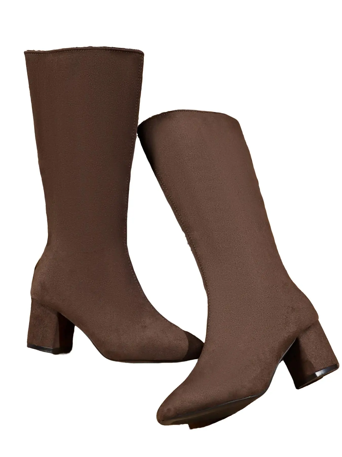 Simple Solid Color Retro High Ankle Boots, Anti-Slip Thick Heel Side Zipper Long Boots, Four-Season Daily Wear Slimming Women's Shoes
