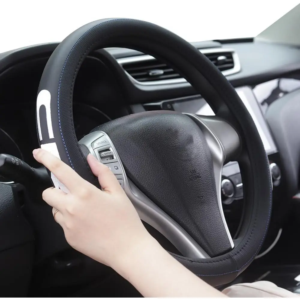 LEXLEY Custom Fit Leather Steering Wheel Cover for Honda 2007-2026 CRV - Premium Leather with "CR-V" Embroidery Logo, Non-Slip, Breathable & Sporty Interior Decor