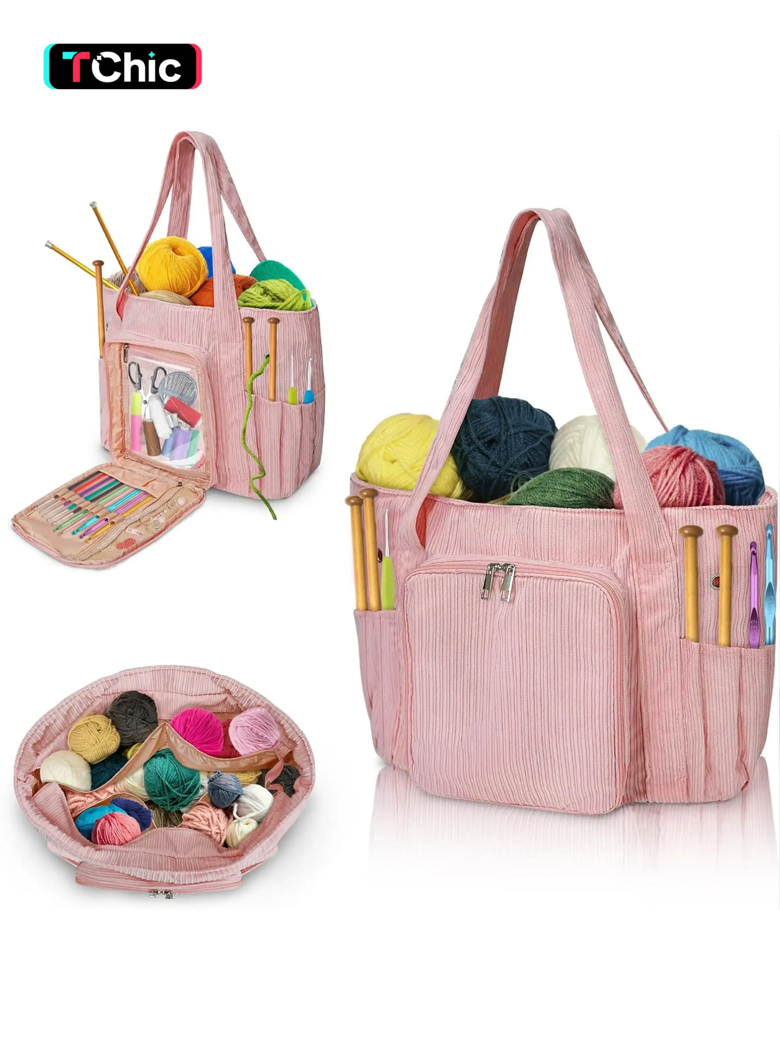Flannelette Crochet Bag & Yarn Storage Pouch, Multi-Functional Portable Organizer Tools Accessories Needle, Ideal Gift for Knitting Enthusiasts