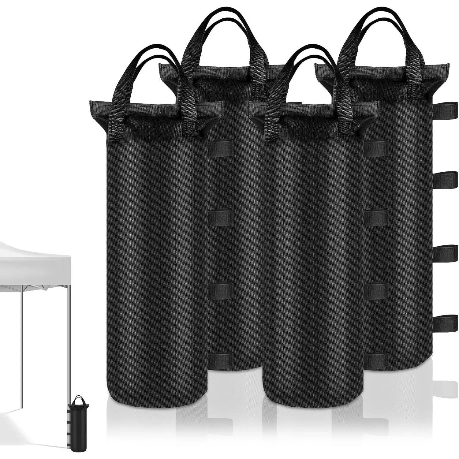 4 Sand Bags for Weight, Heavy Duty Sandbags for Canopy Legs, Extra Large Pop Up Tent Weights, Canopy Weight Bags for Gazebo, Outdoor Sun Shelter, Umbrella - Black, 6"×20", Without Sand