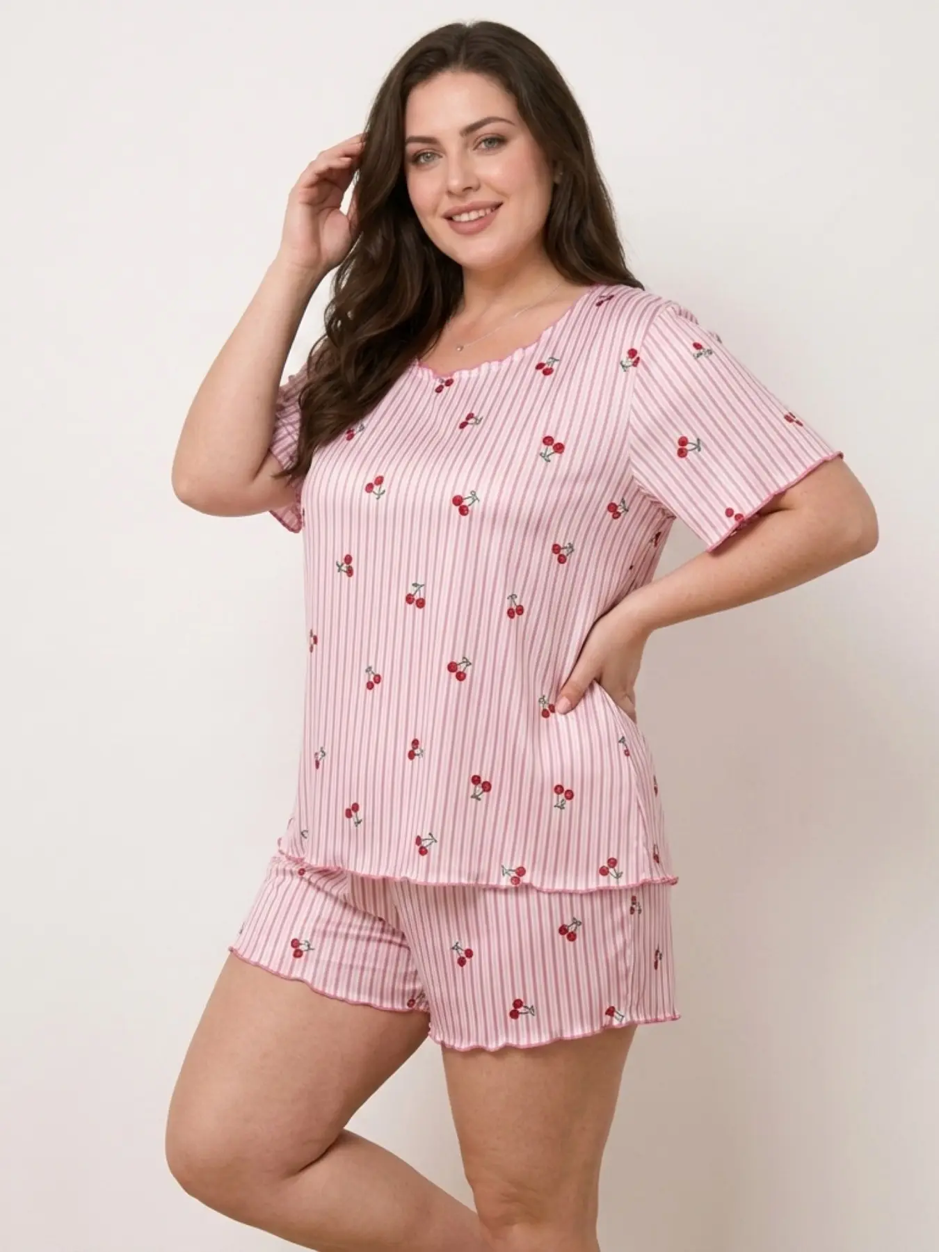 Women's Summer Pajama Set, Short Sleeve and Shorts Two-Piece, Sweet Print Home Wear Loungewear, Simple and Casual, Comfortable Sleepwear