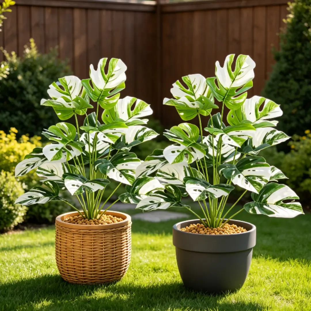 2-Pack Variegated Monstera Large High-Quality Artificial Albino Monstera Set, Faux Monstera Albo Variegata Tropical Palm for Home & Office Decor, Low Maintenance, All Seasons, Durable Plant, Faux Greenery Plants