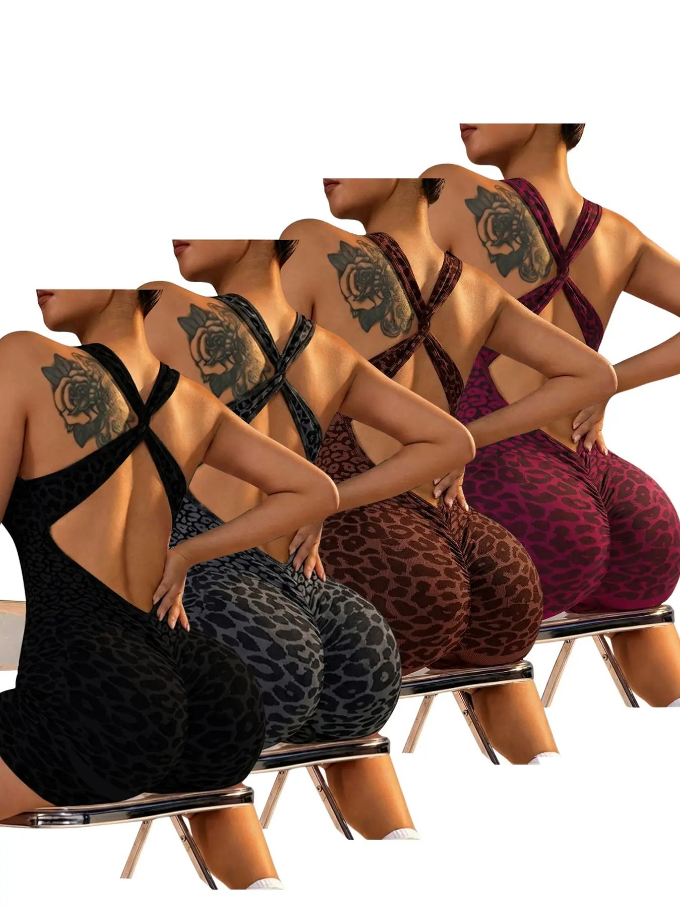 Seamless Women's Leopard Print Cross-Band One-Piece Shorts, High Elasticity Detachable Bra Cups, Ideal for Daily Wear, Outdoor Activities, Street Dance Wear, Dance Clothes, Dance Clothing and Dance Garment Bodysuits