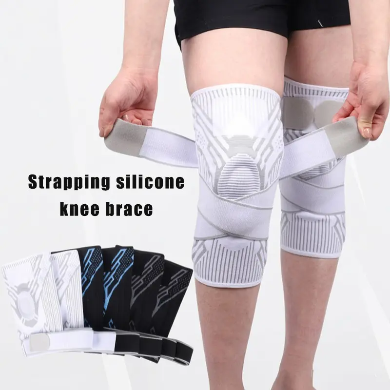 Single Silicone Knee Brace with Straps, Sporty Design for Outdoor Cycling, Basketball, Fitness, Compression Support, Ideal for Active Lifestyles