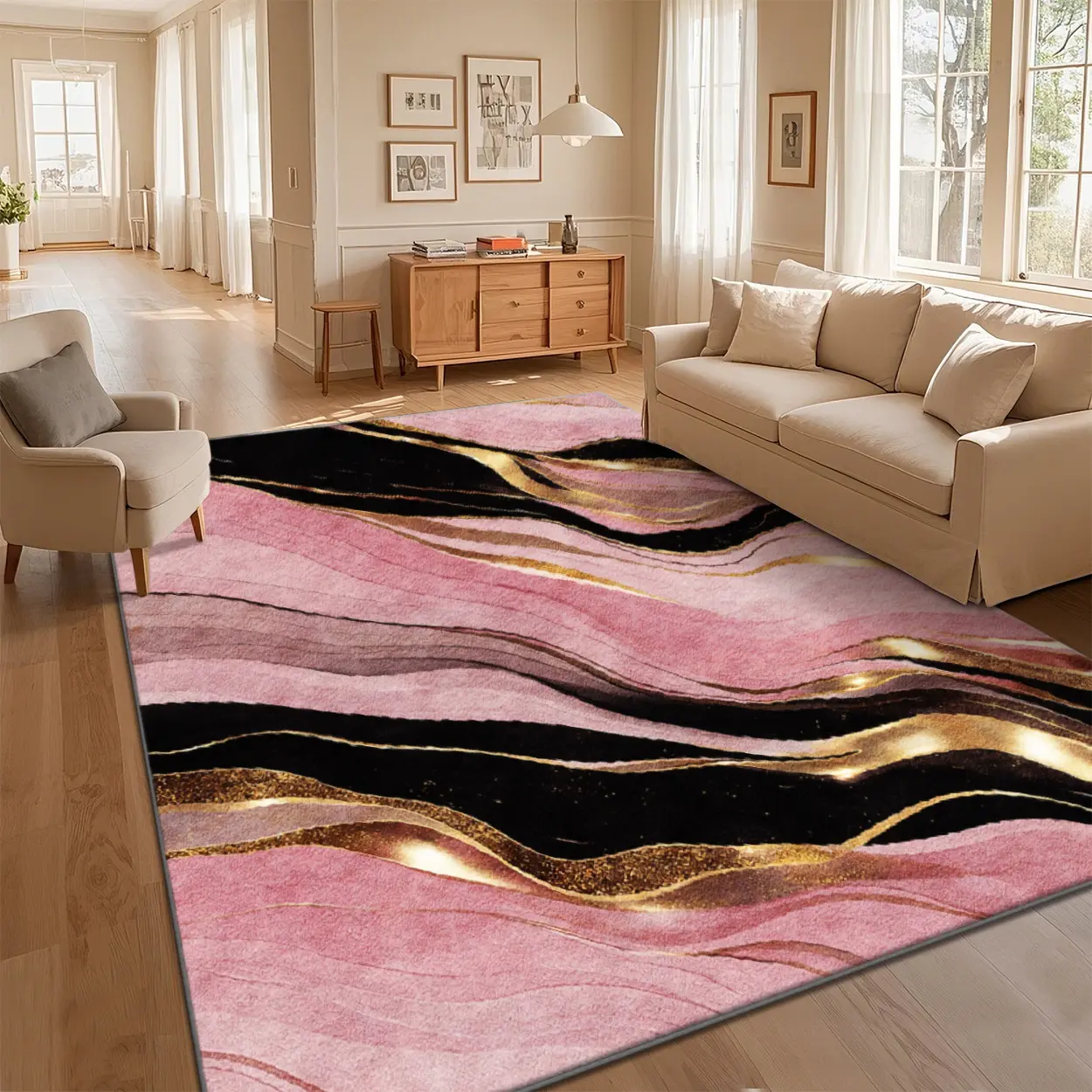 4x6ft Washable Non-Slip Polyester Luxury Marble Print Retro Look Rug, Indoor Use Living Room Rugs for Living/Dining Room & Entryway with Local Delivery