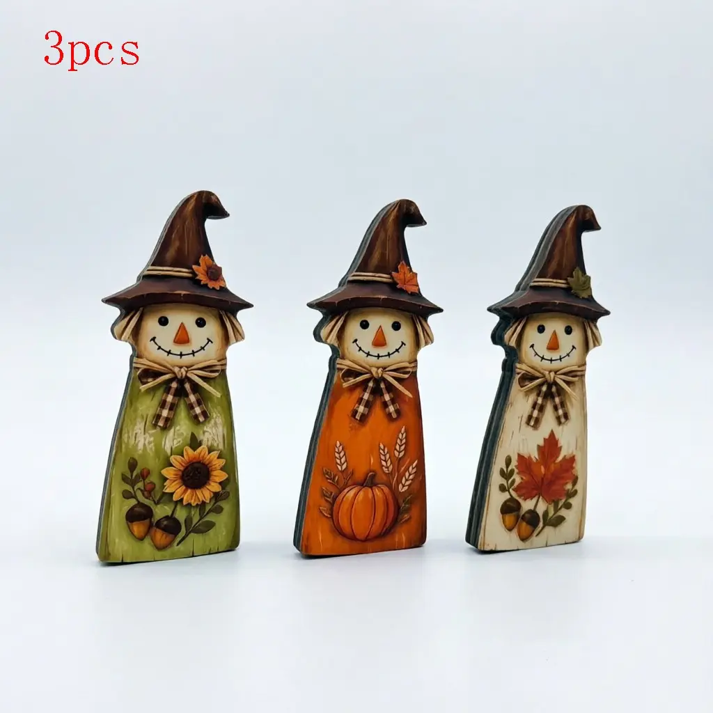 3-Piece Vintage Fall Wooden Desktop Decor, Pumpkin Maple Leaf Sunflower, Thanksgiving Farmhouse Style, Table Centerpiece, Fireplace Decoration