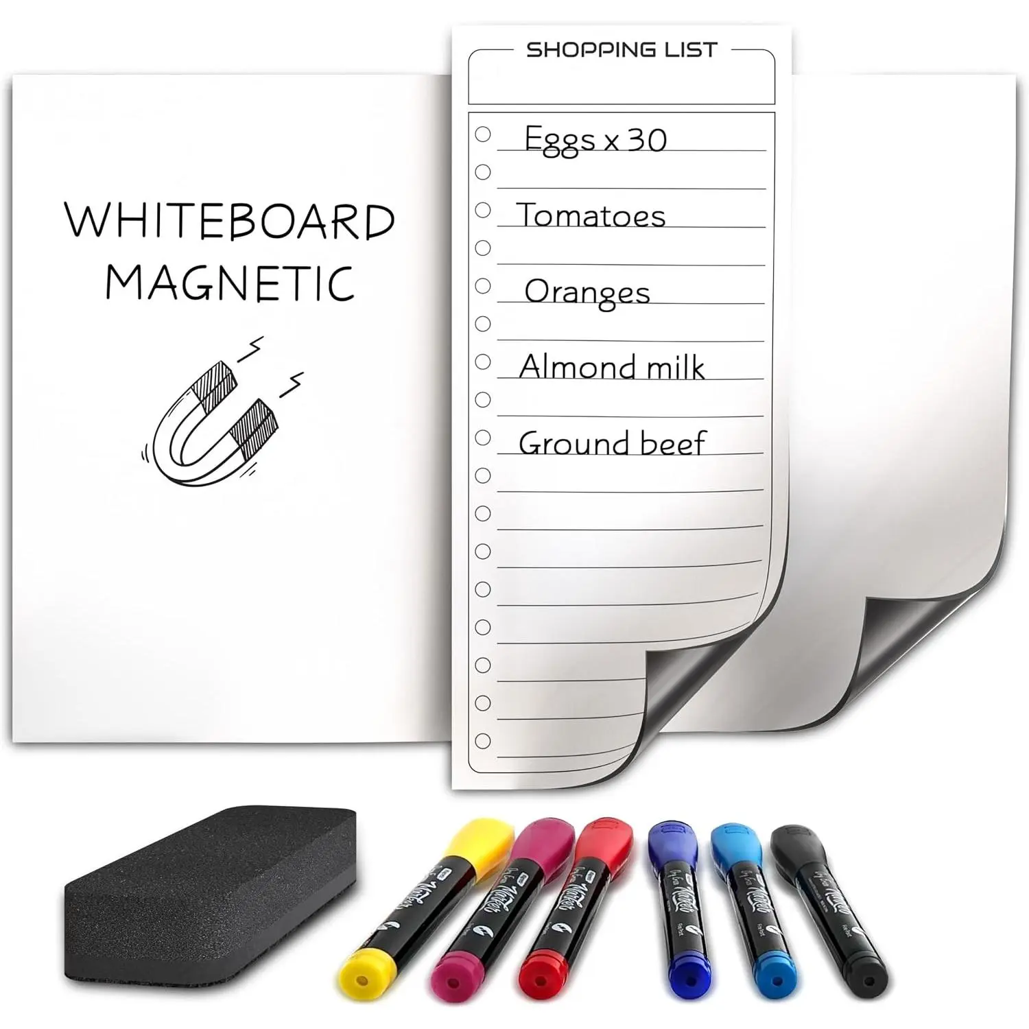 Dry Erase Board for Fridge Whiteboard White Board Refrigerator  8”X12”  Whiteboard for Fridge & Shopping Grocery List - 6 Dry Erase Markers Included
