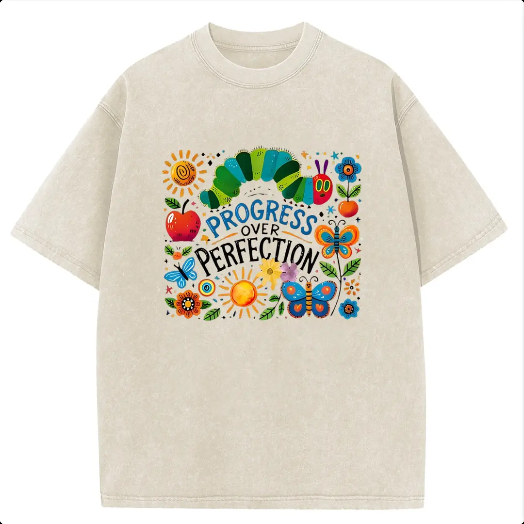 Unisex Caterpillar Graphic T-Shirt, Oversized Retro Acid Wash Cotton Tee, Funny Vintage Athletic Streetwear for Parties, S, M, School, Party, Shortsleeve, Top, Apparel, Casual, Distressed