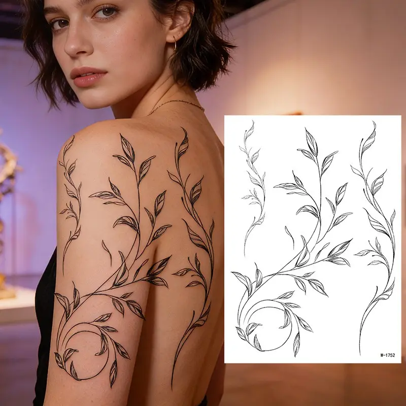 Temporary Fake Ephemeral Tattoos for Women -1 Sheets Black Flower Leaf Wild Plants Sketch Realistic Tattoo Stickers Waterproof Tattoo Sets for Arm Collarbone Leg Backbone Body Art