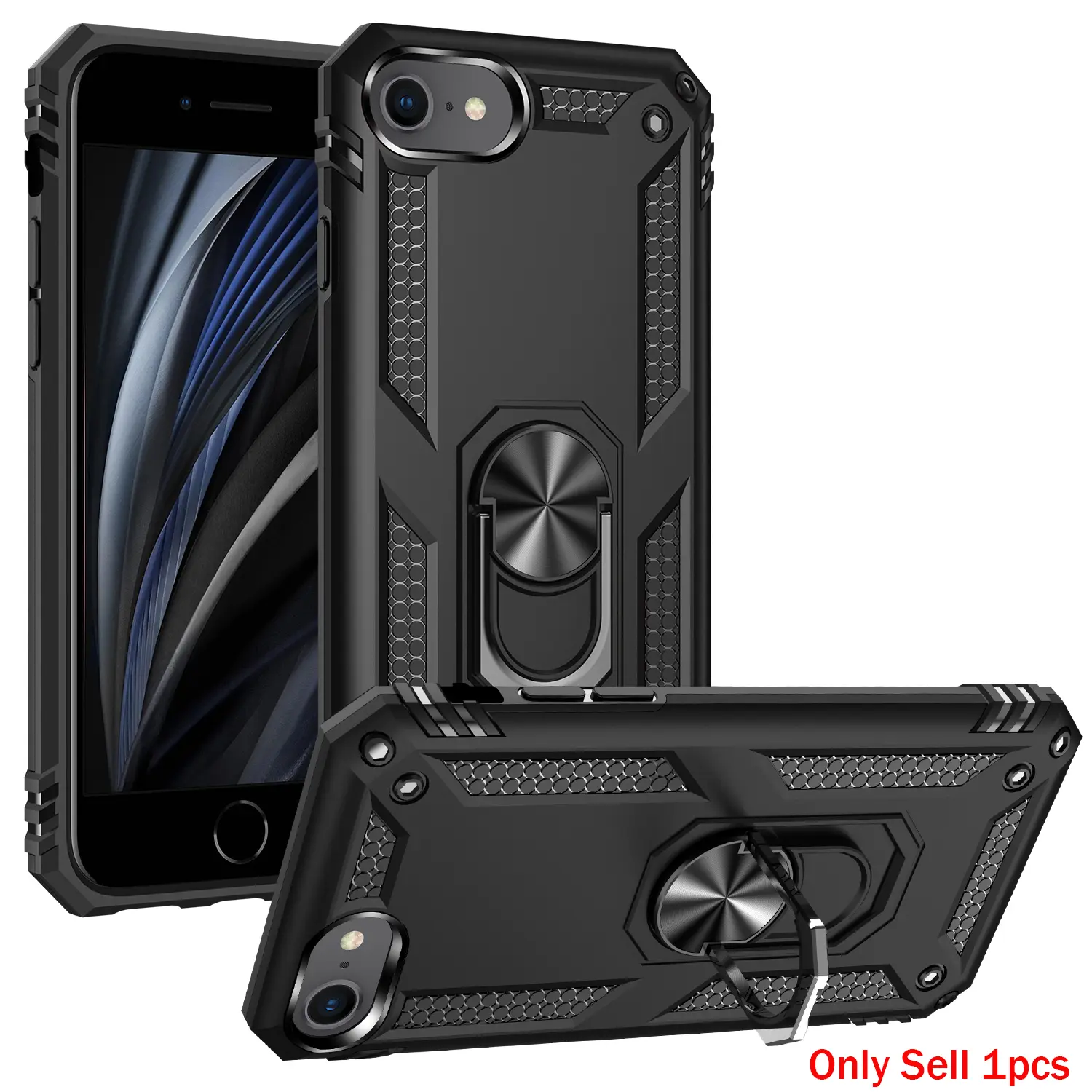 Case for iPhone SE 2020/SE 3 Armor Shockproof, Adjustable Metal Magnetic Ring, Non-Slip Stand, Scratch-Resistant, Pure Color for iPhone SE 2020/SE 3 Case