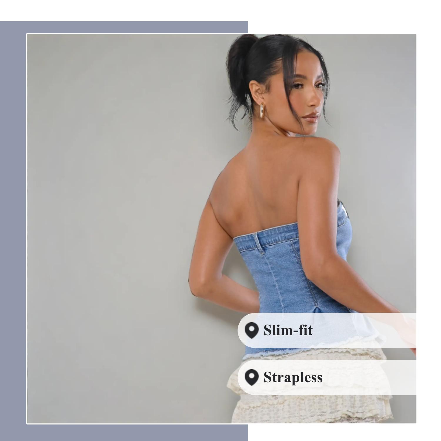 Women's Denim Button Fly Tube Top, Casual Fashion Strapless Denim Top for Daily Wear, Ladies Clothes for Summer