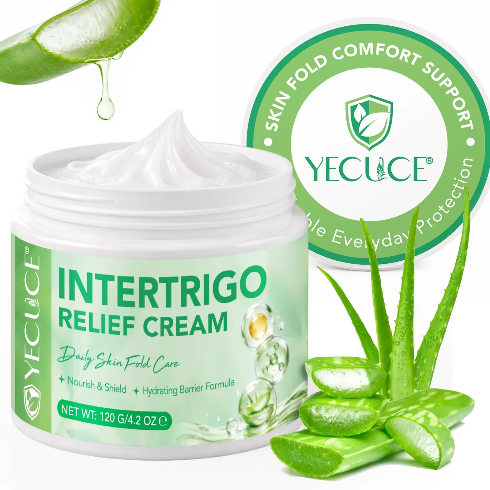 Intertrigo Relief Cream 120g – Helps Soothe Discomfort from Moisture and Friction. Forms a Breathable Protective Barrier. Zinc Oxide + Glycerin + Aloe + Dimethicone – Hydrates and Repairs, Lightweight and Non-Greasy. Ideal for Underarms, Groin, Under-Brea