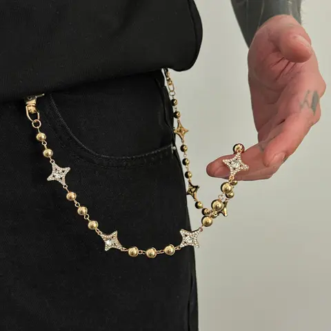 Unisex Fashion Single Layer Pants Chain, Rhinestone Star Patchwork Casual Hip Hop Style, Daily Wear Accessory, Perfect for Everyday Use, Styling