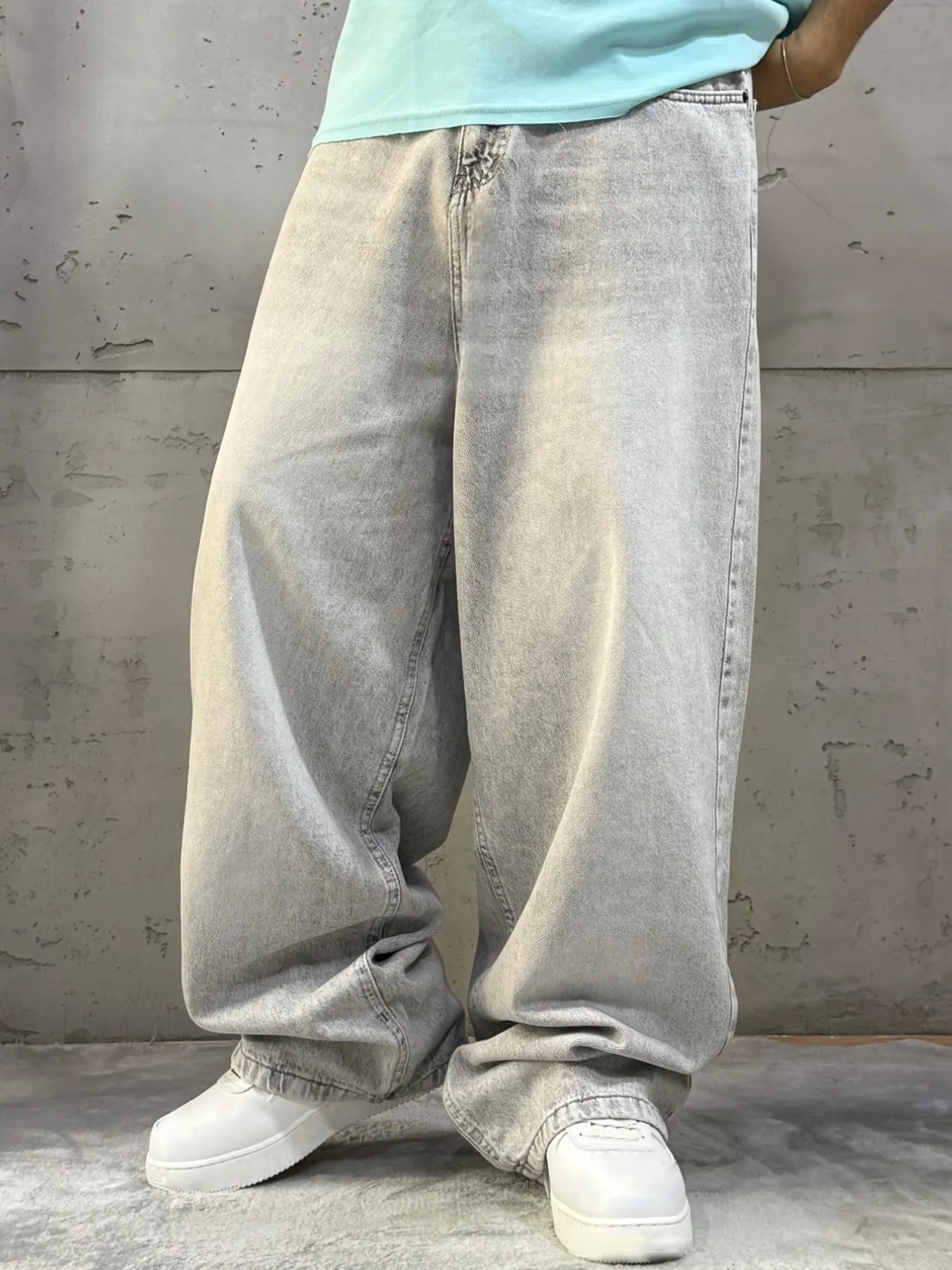Light Straight Leg Jeans, Fashionable Wide Leg Denim Jeans for Men, Loose Fit Oversized Casual Long Jeans, Trendy and Versatile