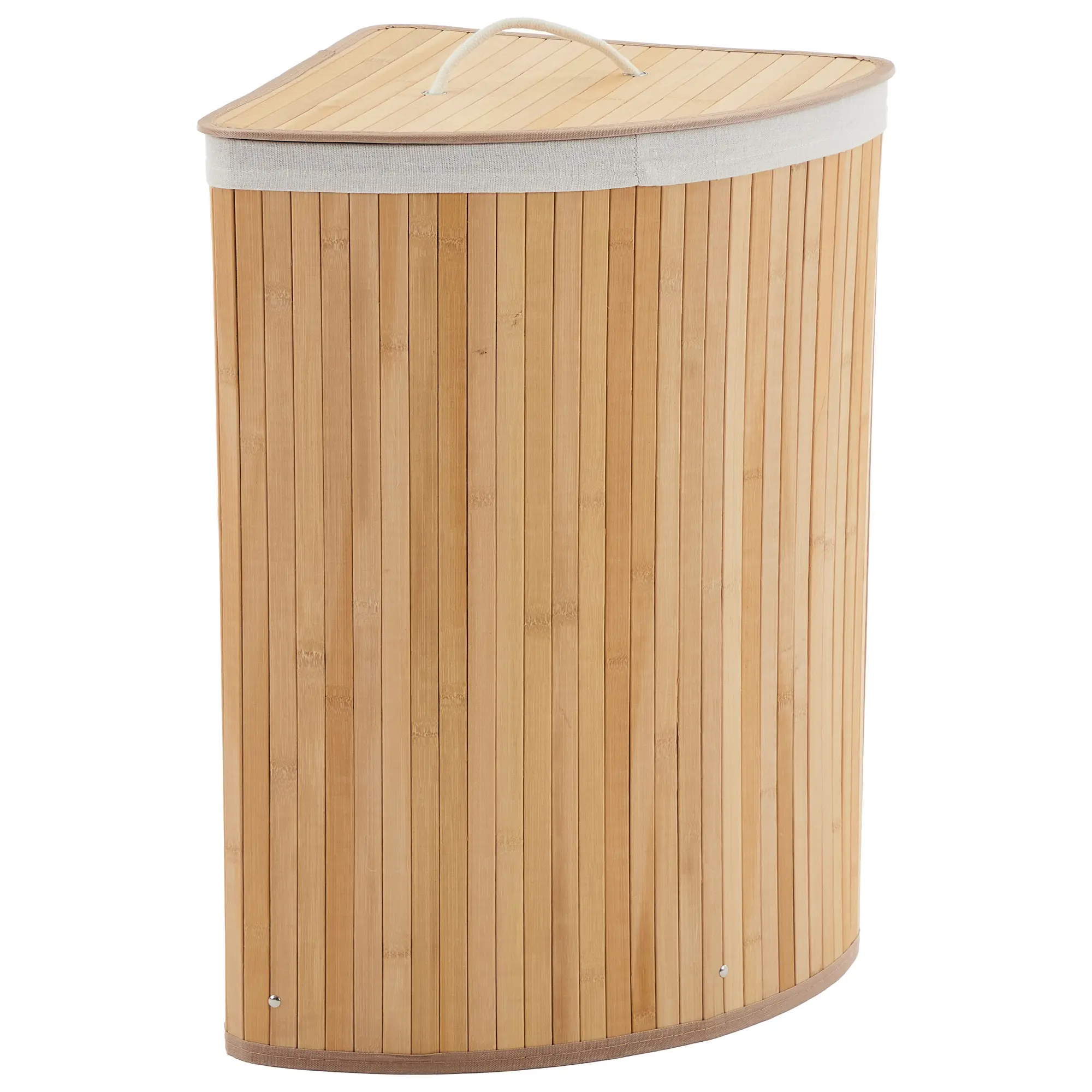 58L Corner Laundry Hamper with Lid, 15.5 Gallon Tall Slim Bamboo Laundry Basket for Dirty Clothes, Space-Saving Collapsible Clothes Hamper with Removable Washable Liner and Carry Handle for Bedroom, Bathroom, Laundry Room, Dorm and Apartment