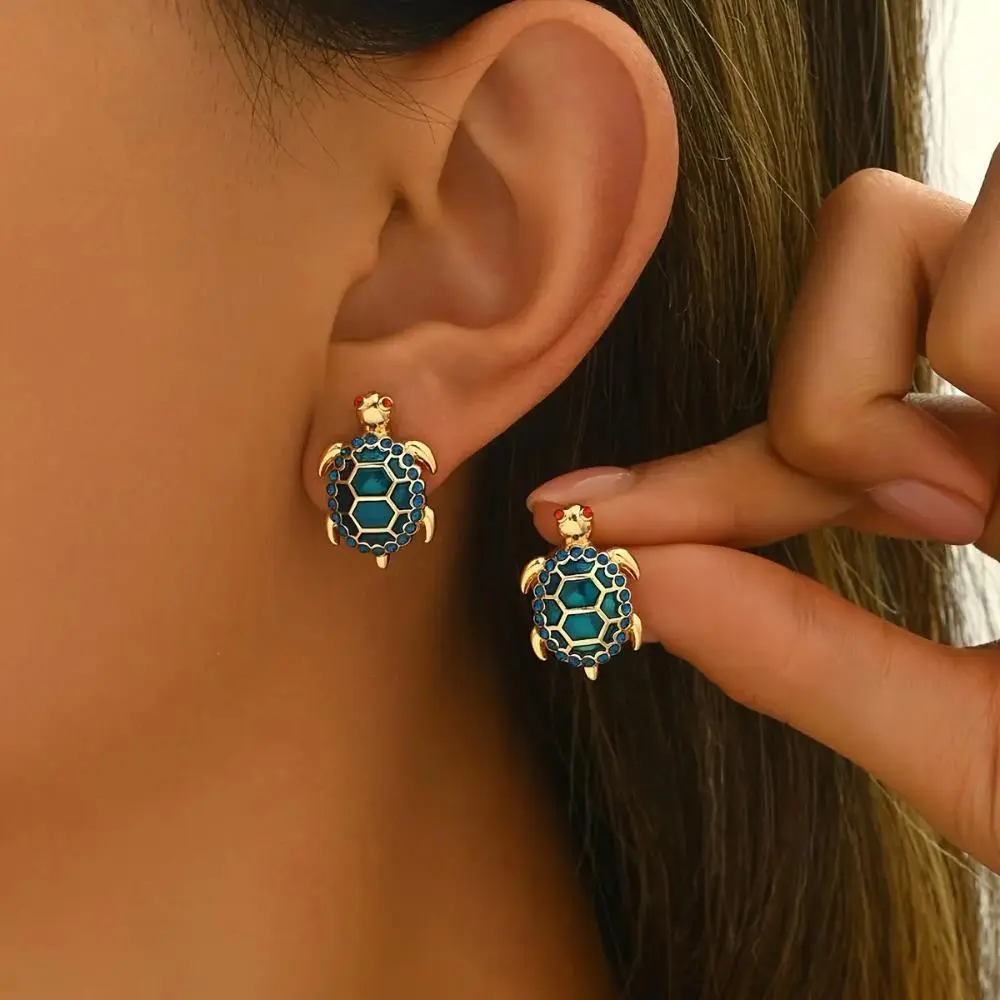 Trendy Jewelry Accessories - Lightweight Rhinestone Turtle Stud Earrings, Elegant Bohemian Colorful Sparkling Fashion Jewelry for Parties, Music Festivals