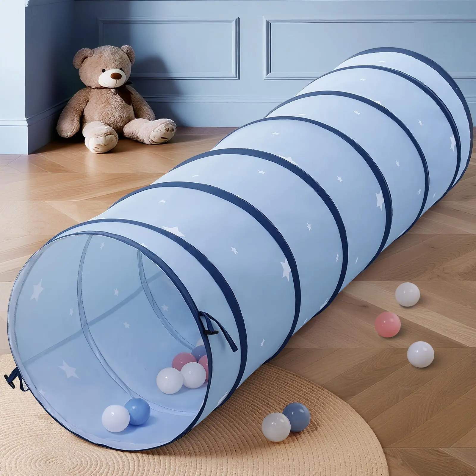 Sumbababy Kids Play Tunnel - Collapsible Crawl Pop Up Tunnel for Toddlers & Babies, Indoor Outdoor Play Tent Toy for Boys & Girls, Fun Birthday Gift (Blue)